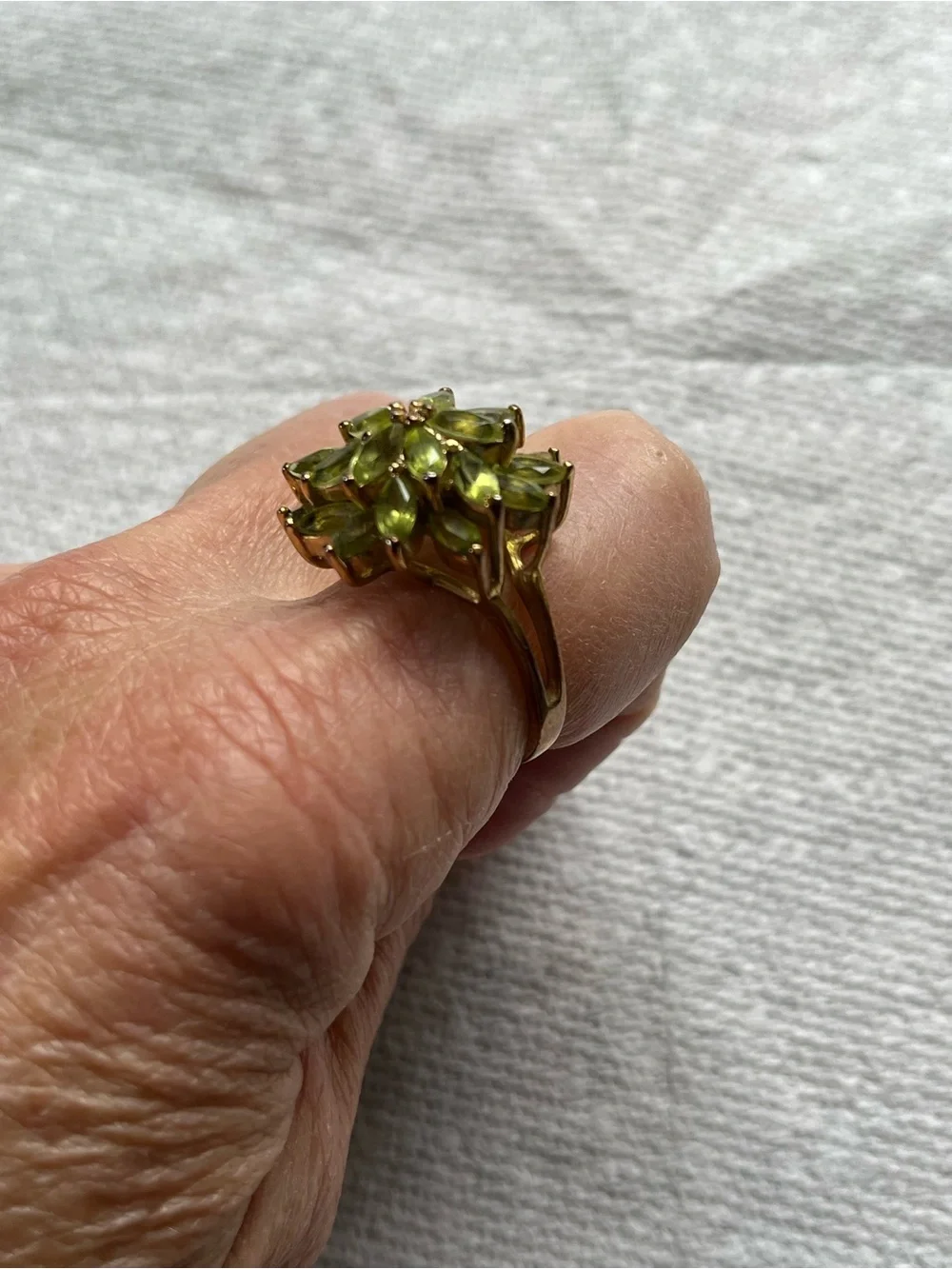 Vintage Green Flower Cluster Ring - Gold Setting